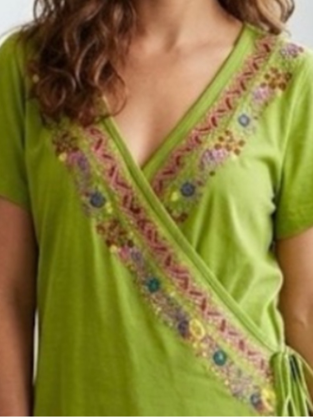 Johnny Was Floral Embroidered Wrap Top Shirt Size Small